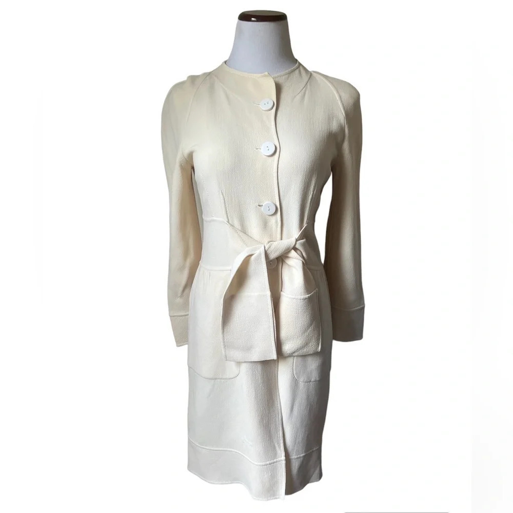 Vintage 1990s Valentino Cream Tie Front Coat